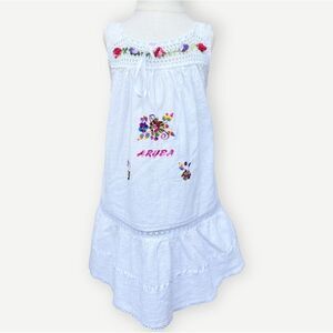 Aruba Girls Kids Embroidered Floral Sleeveless White Flowy Tiered Dress. 5. 5T.